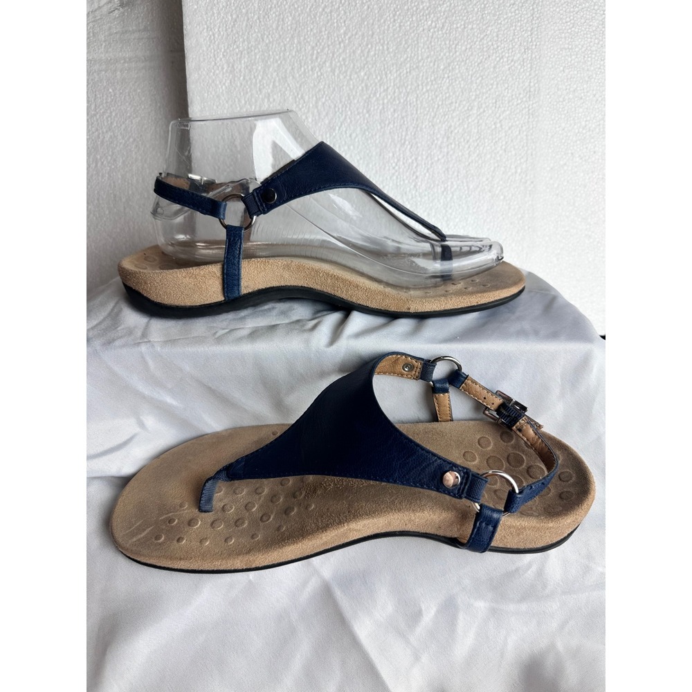 Vionic Kirra Navy Blue Leather Backstrap Orthotic Sandals Womens 7.5 TVW5126